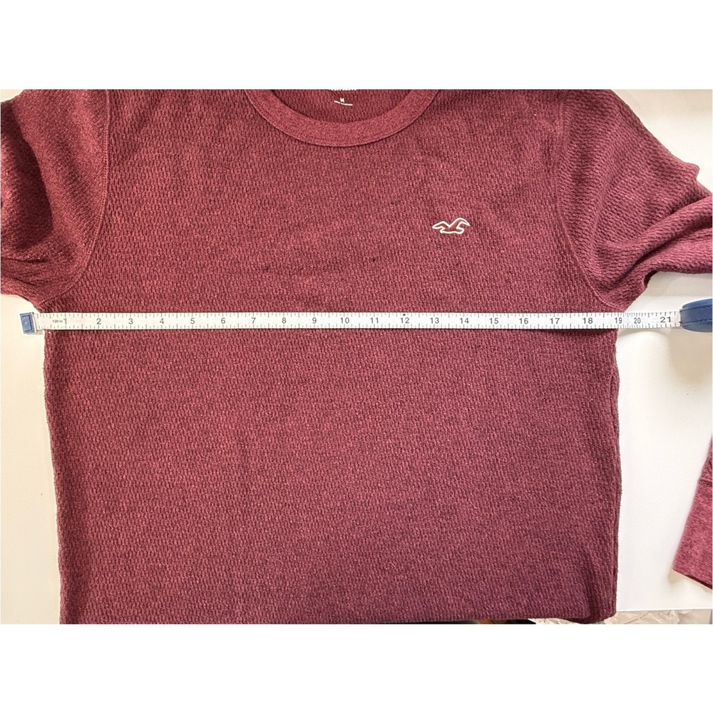 Hollister Maroon Burgundy Long Sleeve Thermal Knit Shirt Mens Medium - Picture 3 of 8